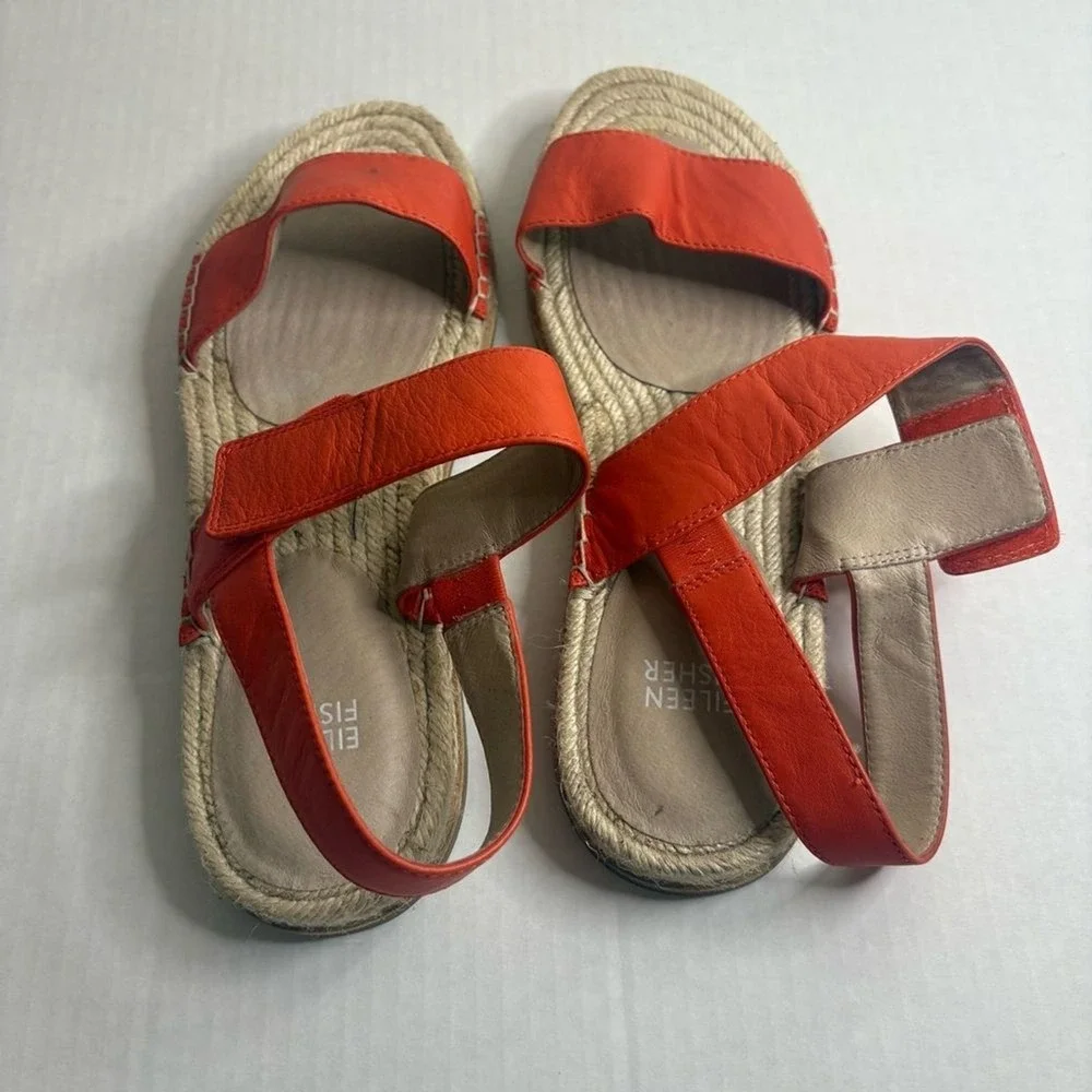 Eileen Fisher Espadrille Sandals Size 9 Orange Leather